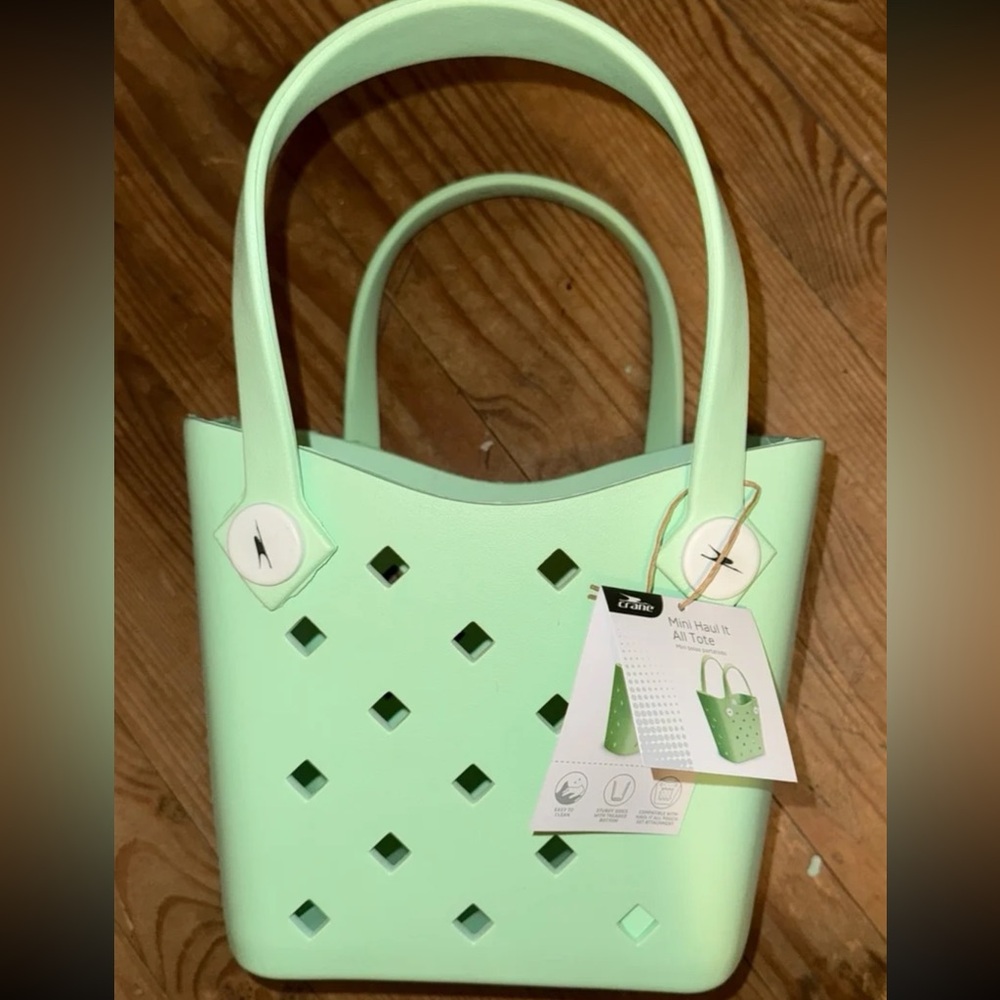 NWT Aldi CRANE mini Haul It All Tote Tan mint green beach bag summer